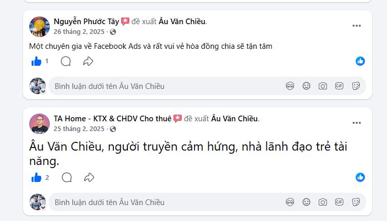 Nguyễn Phước Tây: 'Chuyên gia Facebook Ads, chia sẻ tận tâm, hòa đồng.' TA Home: 'Người truyền cảm hứng, nhà lãnh đạo trẻ tài năng.'