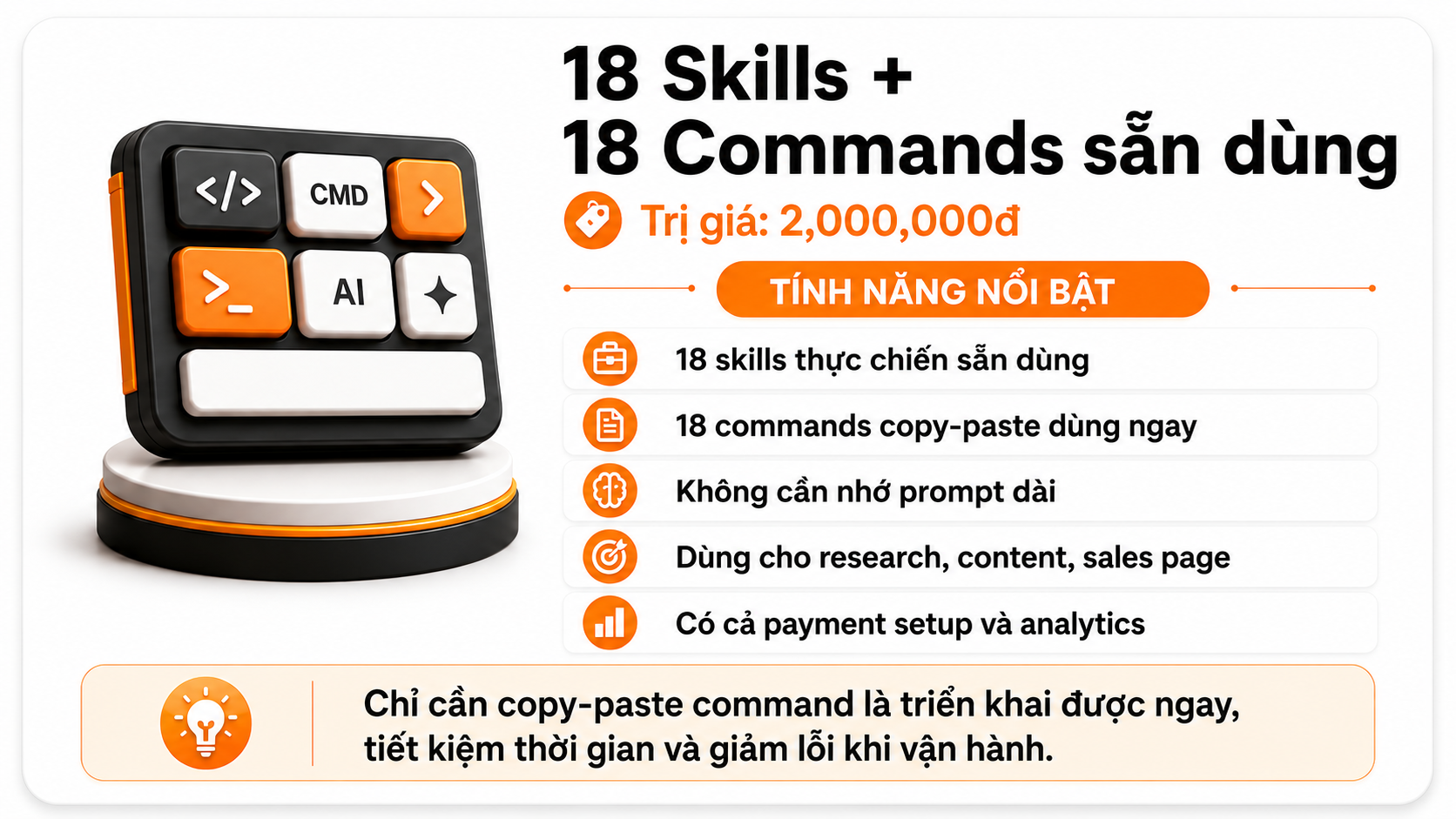 18 Skills + 18 Commands sẵn dùng
